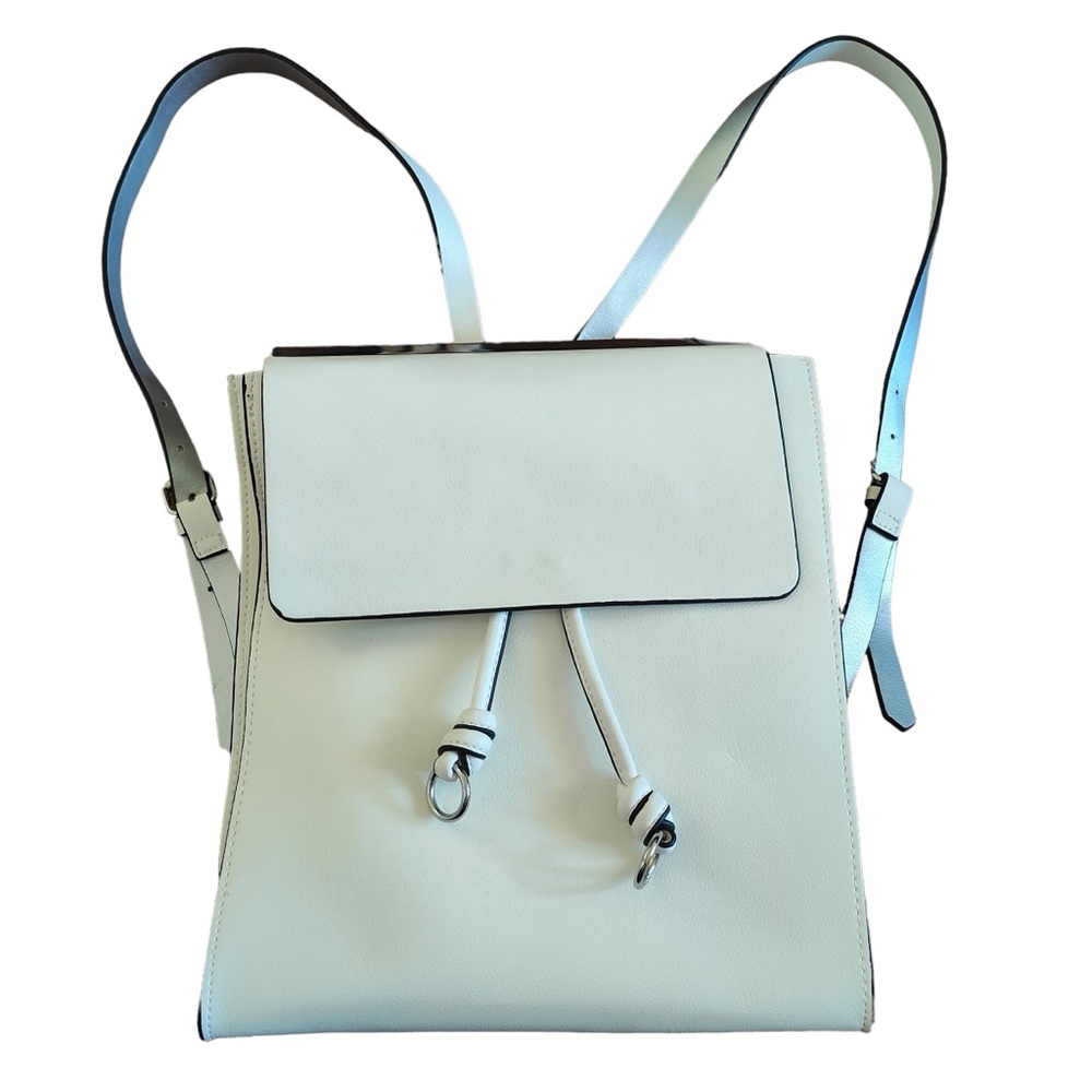 Zara Trafaluc Solid White Faux Leather Drawstring Adjustable Backpack